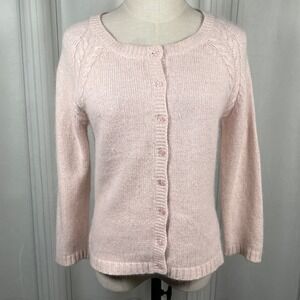 Mainframe‎ Silk Angora Rabbit Hair Pink Fitted Cable Knit Cardigan Juniors L